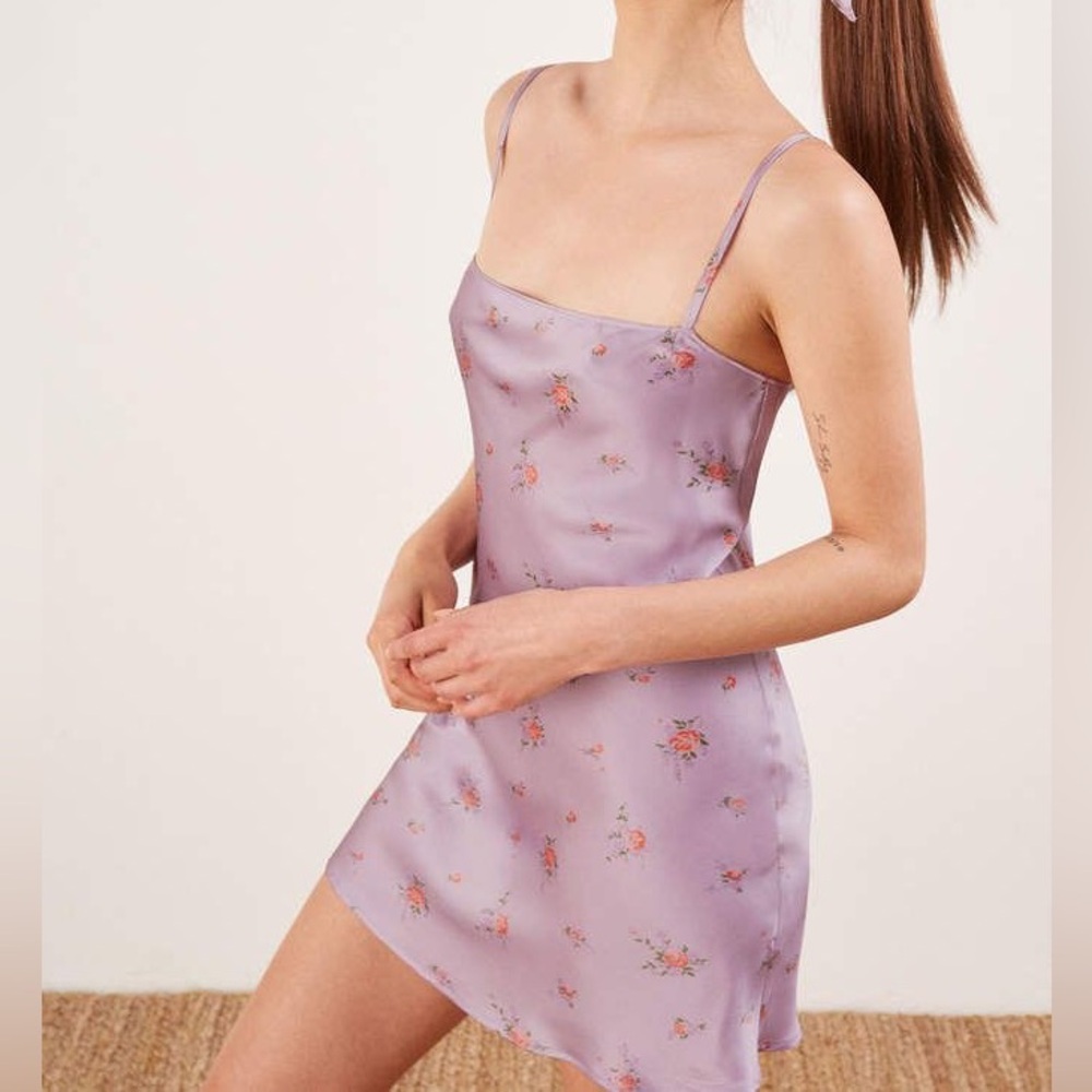 Reformation 100% Silk Lavender Floral Mini Dress